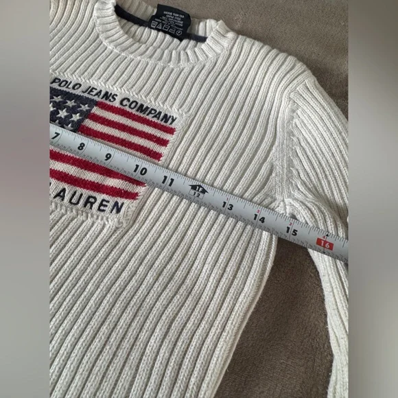 Ralph Lauren Polo Jeans Flag Sweater Ivory USA Preppy Vintage 90s - Picture 8 of 14